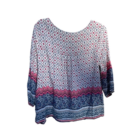 Haute Monde Blouse Slipover Tie Sz L 3/4 Sleeve Floral - Picture 4 of 4